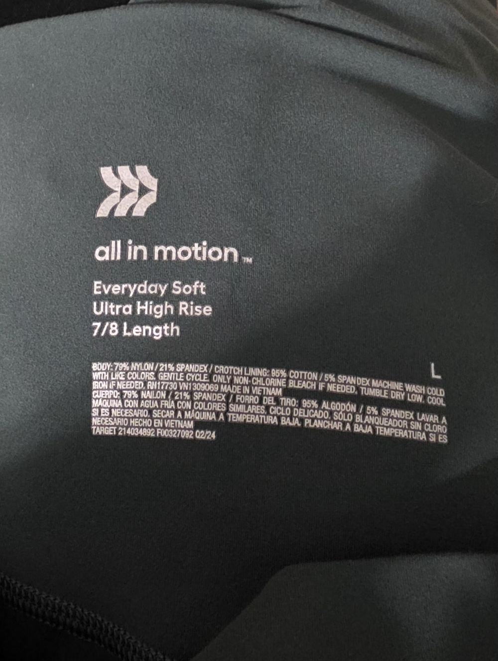 All In Motion Everyday Soft Ultra High Rise 7/8 Length Legging Size Large - Picture 2 of 2
